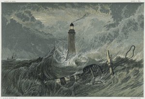 Eddystone fyrtårn, bygget på Eddystone Rock af den engelske civilingeniør John Smeaton fra 1757-1759. Kromolitografi efter maleri af JMW Turner af Joseph Mallord William Turner