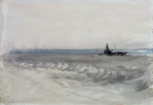 Grå hav, båd løber i land, ca. 1840 (akvarel på papir) af Joseph Mallord William Turner
