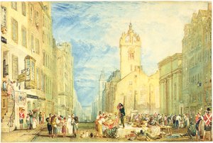 High Street, Edinburgh, ca. 1818 (akvarel, pen, blæk, grafit og ridser ud på vævet papir) af Joseph Mallord William Turner
