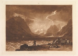 Thun-søen, schweiziske Liber Studiorum, del III, plade 15, 10. juni 1808. af Joseph Mallord William Turner