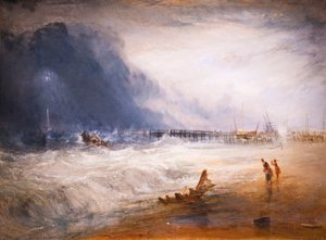 Redningsbåd og mandskabsudstyr sejler til et strandet fartøj af Joseph Mallord William Turner