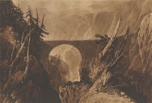 Lille Djævlebro over Reuss oven for Altdorf, Schweiz af Joseph Mallord William Turner