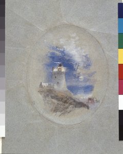 Lowestoffe Lighthouse (gouache på blåt papir) af Joseph Mallord William Turner