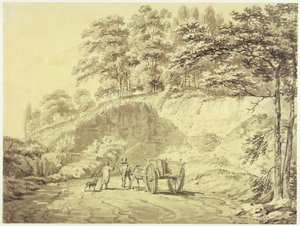 Mand med hest og vogn på vej ind i et stenbrud, ca. 1797 (grafit og grå vask på papir) af Joseph Mallord William Turner