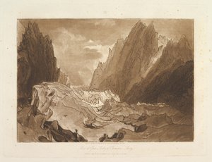 Mêr de Glace, Chamouni-Savoy-dalen Liber Studiorum, del X, plade 50, 23. maj 1812. af Joseph Mallord William Turner