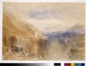 Oberhofen, Thun-søen (akvarel på hvidt papir) af Joseph Mallord William Turner