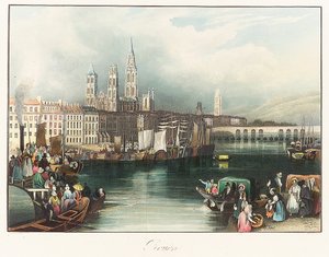 Rouen (Frankrig). Litografi (33x46,9 cm) af Joseph Mallord William Turner (1775-1851) af Joseph Mallord William Turner