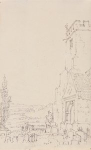 Sydportalen og tårnet i en uidentificeret kirke, ca. 1790-95 (blyant på bundet papir) af Joseph Mallord William Turner