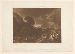 Stormfuldt landskab med oversvømmelser og druknende mennesker Syndfloden Landskabsstudier (serietitel) Liber Studiorum (serietitel) af Joseph Mallord William Turner
