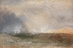 Stormfuldt hav bryder på en kyst af Joseph Mallord William Turner