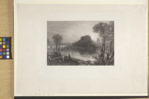 Tamworth Castle, Staffordshire (ætsning og gravering på indisk papir, chine collé) af Joseph Mallord William Turner