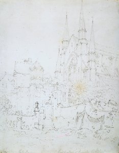 West Window, Worcester Cathedral (blyant på hvidt papir) af Joseph Mallord William Turner