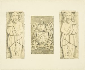 2 figurer og våbenskjold fra Gateway ved Black Castle, Brislington af Joseph Manning