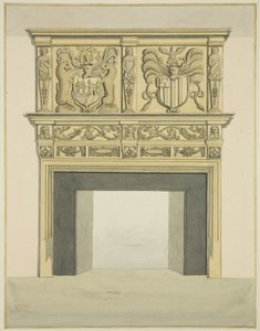 Skorstensstykke i tidligere bolig for Sir John Knight, Temple Street (akvarel på papir) af Joseph Manning