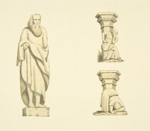 Figur og to bindingsværk i nicher af Tower of St Mary Redcliffe (akvarel på papir) af Joseph Manning