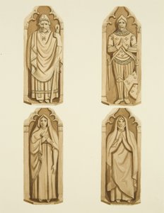 Fire figurer, der dekorerer dørene lavet af Clarke, på hver side af alteret i St Mark
