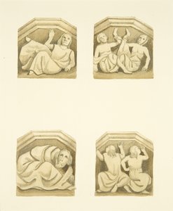 Fire spær i nord veranda (oprindeligt understøttende statuer) af St Mary Redcliffe (akvarel på papir) af Joseph Manning