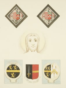 Glasmaleri, skilte og våbenskjolde i Peterskirken (akvarel på papir) af Joseph Manning
