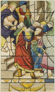 Glasmaleri i Markus - scene fra Kristi lidenskab (akvarel på papir) af Joseph Manning