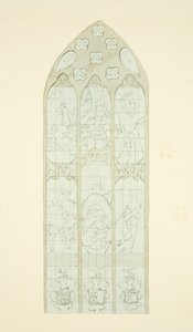 Glasmosaikvindue i den østlige ende af den nordlige sidegang af Bristol Cathedral (blyant og akvarel på papir) af Joseph Manning