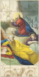 Glasmosaikvindue i den østlige ende af den nordlige sidegang af Bristol Cathedral, der viser Kristus i haven i en smerte (akvarel på papir) af Joseph Manning
