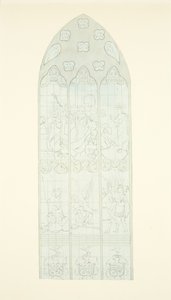 Glasmosaikvindue i den østlige ende af den sydlige sidegang af Bristol Cathedral (blyant og akvarel på papir) af Joseph Manning