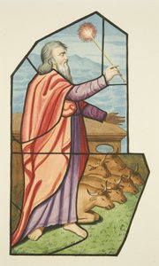 Glasmaleri, der sandsynligvis viser Moses, St. Michael