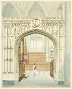 Koret fra den sydlige sideskib af Bristol Cathedral (akvarel på papir) af Joseph Manning