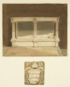 Biskop Paul Bushs grav og våbenskjold i Bristol Cathedral (akvarel på papir) af Joseph Manning