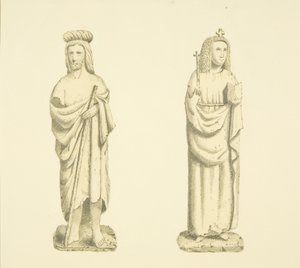 To figurer i nicher i Tower of St Mary Redcliffe (akvarel på papir) af Joseph Manning