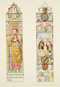 To farvede glasvinduer, der danner altervinduet i St. Mark