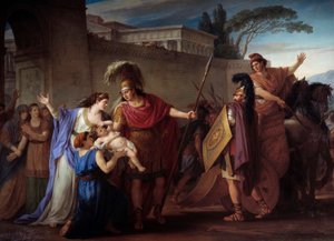 Hector og Andromaque farvel. Hector tager af sted til den trojanske krig, og efterlader sin kone og søn Astyanax. Maleri af Joseph Marie Vien (1716-1809) 1786 søn. 3,29 X 4,25 m