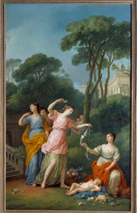 Unge græske kvinder skiller blomster af Sovende Kærlighed Maleri af Joseph Marie Vien (1716-1809) 1773 Søn. 3,35x1,94 m