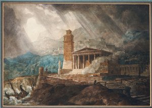 En Capriccio af en romersk havn under en storm af Joseph Michael Gandy
