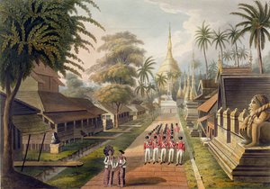 Den vigtigste tilgang til den store Dagon-pagode i Rangoon, plade 3 fra 