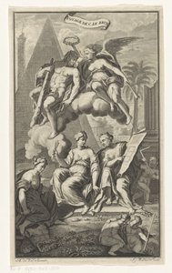 Hercules kronet af Victoria Voyage de C. le brun (titel på objekt) Titelside for: Cornelis de Bruyn, Voyage au Levant, 1700 af Joseph Mulder