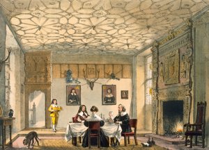 Middelalderlig familiemiddag, Wakehurst Place, Surrey, c1600. af Joseph Nash