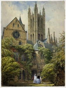Professor, kvinde, barn og hund i Cathedral Close af Joseph Nash