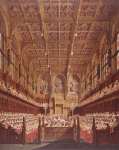 Dronning Victoria i House of Lords (farvegravering) af Joseph Nash
