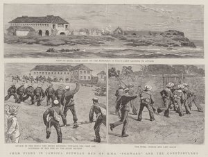 Sham Fight i Jamaica mellem Men of HMS Forward og Constabulary af Joseph Nash