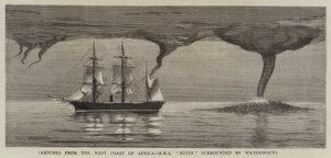 Skitser fra Afrikas vestkyst, HMS Boxer omgivet af Waterspouts af Joseph Nash