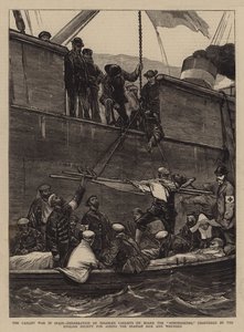 Den carlistiske krig i Spanien, indskibning af handicappede carlister om bord på Somorrostro, chartret af det engelske selskab til hjælp for de spanske syge og sårede af Joseph Nash