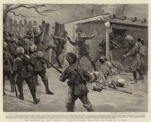 Forsvaret af Fort Chitral, en sortie under belejringen for at sprænge en mine af Joseph Nash