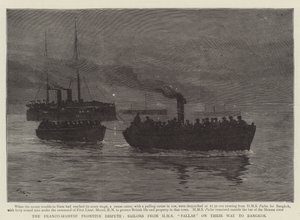 Den fransk-siamesiske grænsestrid, sømænd fra HMS Pallas på vej til Bangkok af Joseph Nash