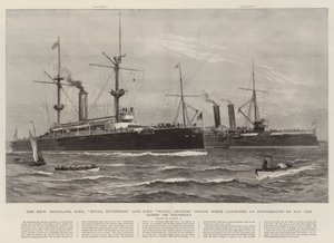 The New Ironclads, HMS Royal Sovereign og HMS Royal Arthur, som blev lanceret i Portsmouth af HM Dronningen torsdag