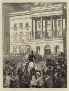 Den nye konge af Spanien, Alfonso XII, går ind på Hotel de Ville i Barcelona