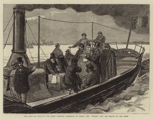 Den foreslåede havn for Rom, general Garibaldi om bord på Tevere ud for mundingen af Tiberen
