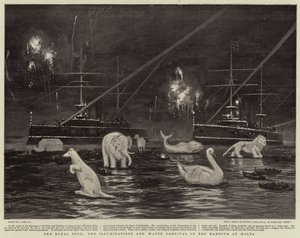 Den kongelige rundtur, illuminationerne og vandkarnevalet i havnen på Malta af Joseph Nash