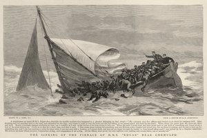 The Sinking of the Pinnace of H M S Edgar nær Chemulpo af Joseph Nash