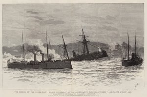 Oprørsskibet Blanco Encaladas forlis af regeringens torpedofangere Almirante Lynch og Almirante Condell i Caldera havn af Joseph Nash